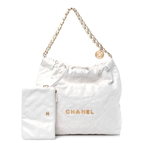 CHANEL Shiny Calfskin Quilted Chanel 22 White 